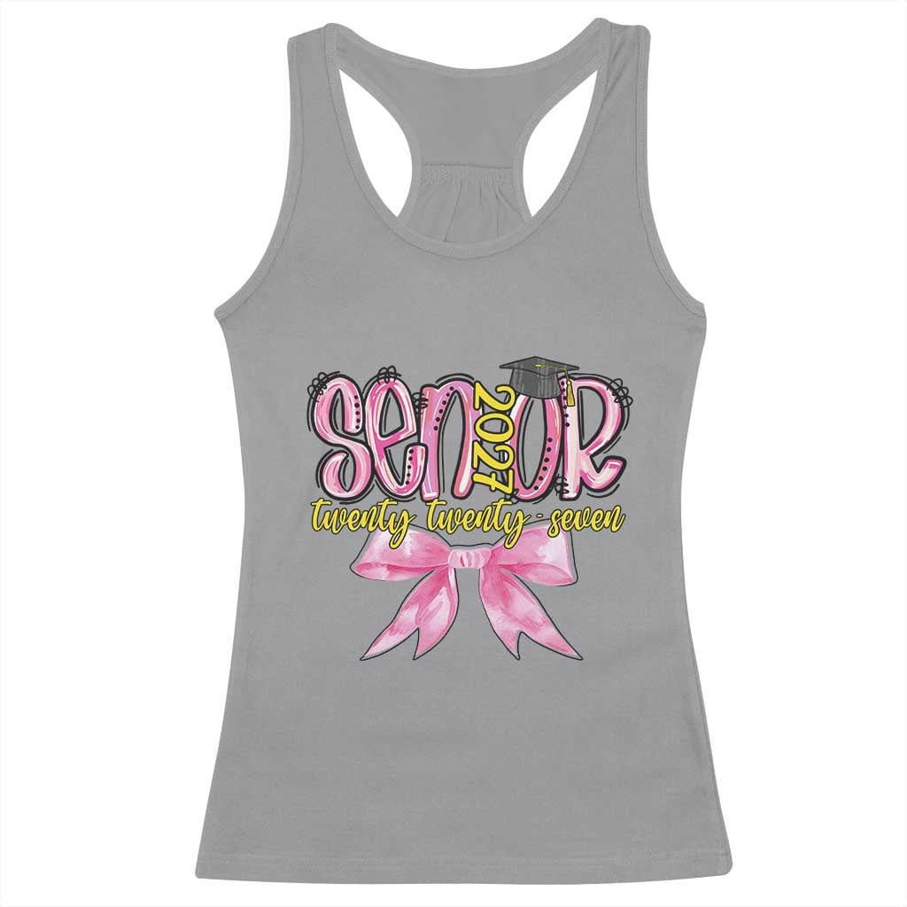 Funny Senior EST 2027 Graduation Racerback Tank Top Twenty Twenty Seven Pink Bow