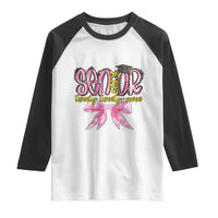 Funny Senior EST 2027 Graduation Raglan Shirt Twenty Twenty Seven Pink Bow