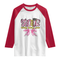 Funny Senior EST 2027 Graduation Raglan Shirt Twenty Twenty Seven Pink Bow