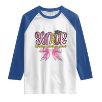 Funny Senior EST 2027 Graduation Raglan Shirt Twenty Twenty Seven Pink Bow