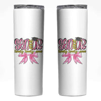 Funny Senior EST 2027 Graduation Skinny Tumbler Twenty Twenty Seven Pink Bow