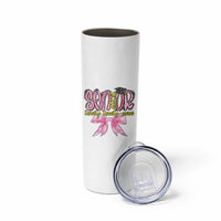 Funny Senior EST 2027 Graduation Skinny Tumbler Twenty Twenty Seven Pink Bow