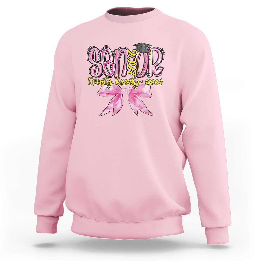 Funny Senior EST 2027 Graduation Sweatshirt Twenty Twenty Seven Pink Bow