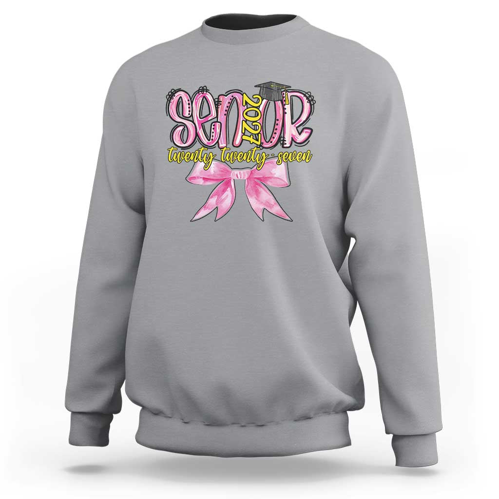 Funny Senior EST 2027 Graduation Sweatshirt Twenty Twenty Seven Pink Bow