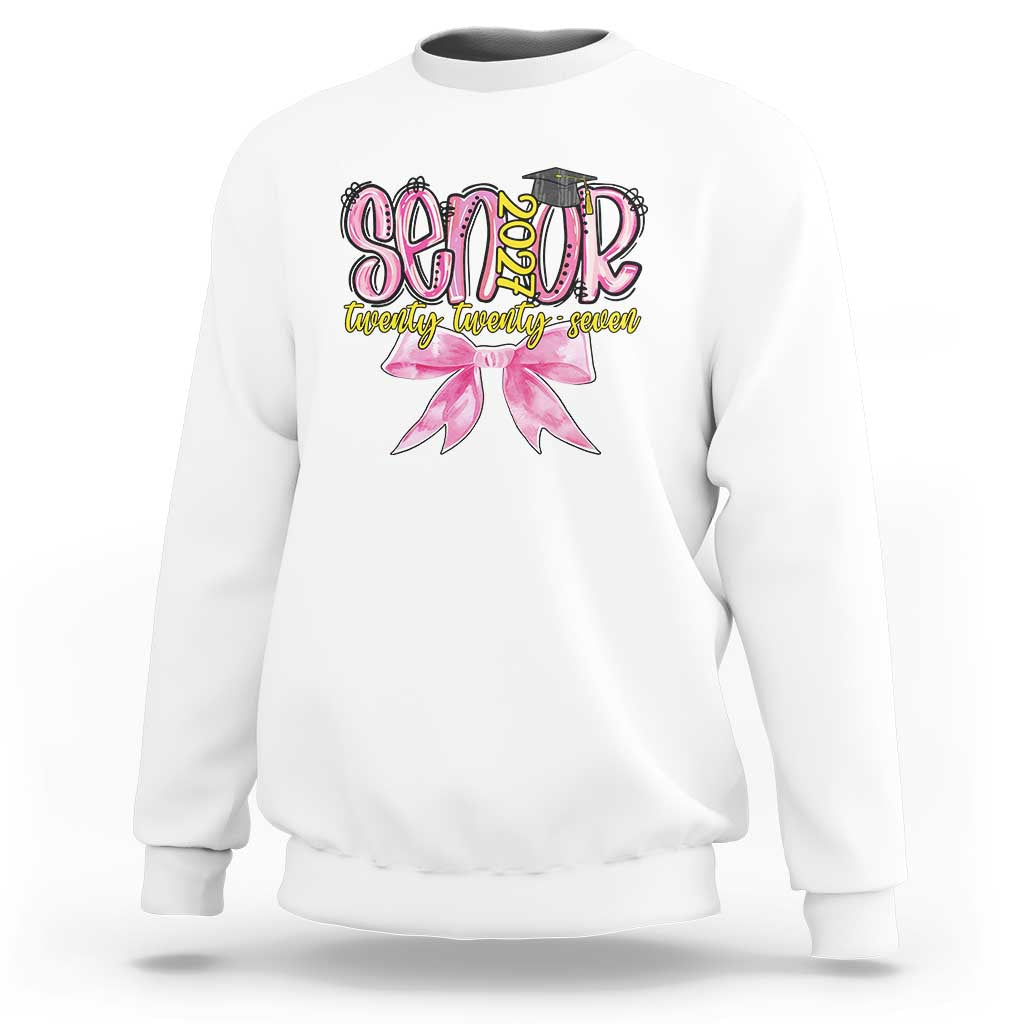 Funny Senior EST 2027 Graduation Sweatshirt Twenty Twenty Seven Pink Bow