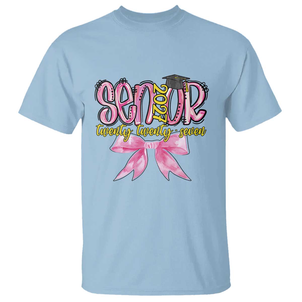 Funny Senior EST 2027 Graduation T Shirt Twenty Twenty Seven Pink Bow
