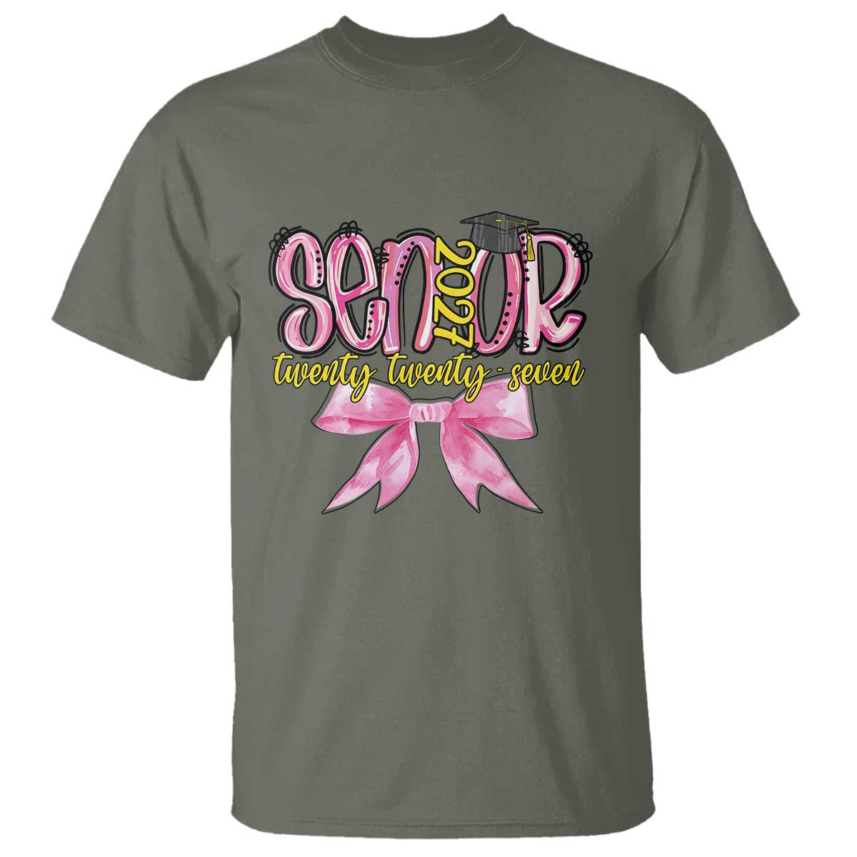 Funny Senior EST 2027 Graduation T Shirt Twenty Twenty Seven Pink Bow