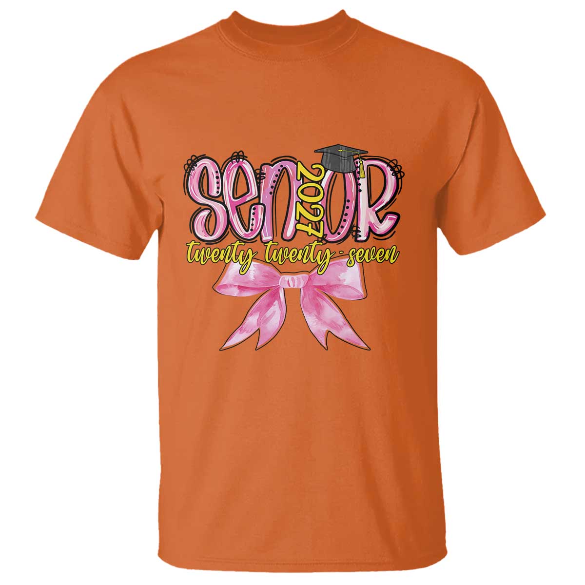 Funny Senior EST 2027 Graduation T Shirt Twenty Twenty Seven Pink Bow