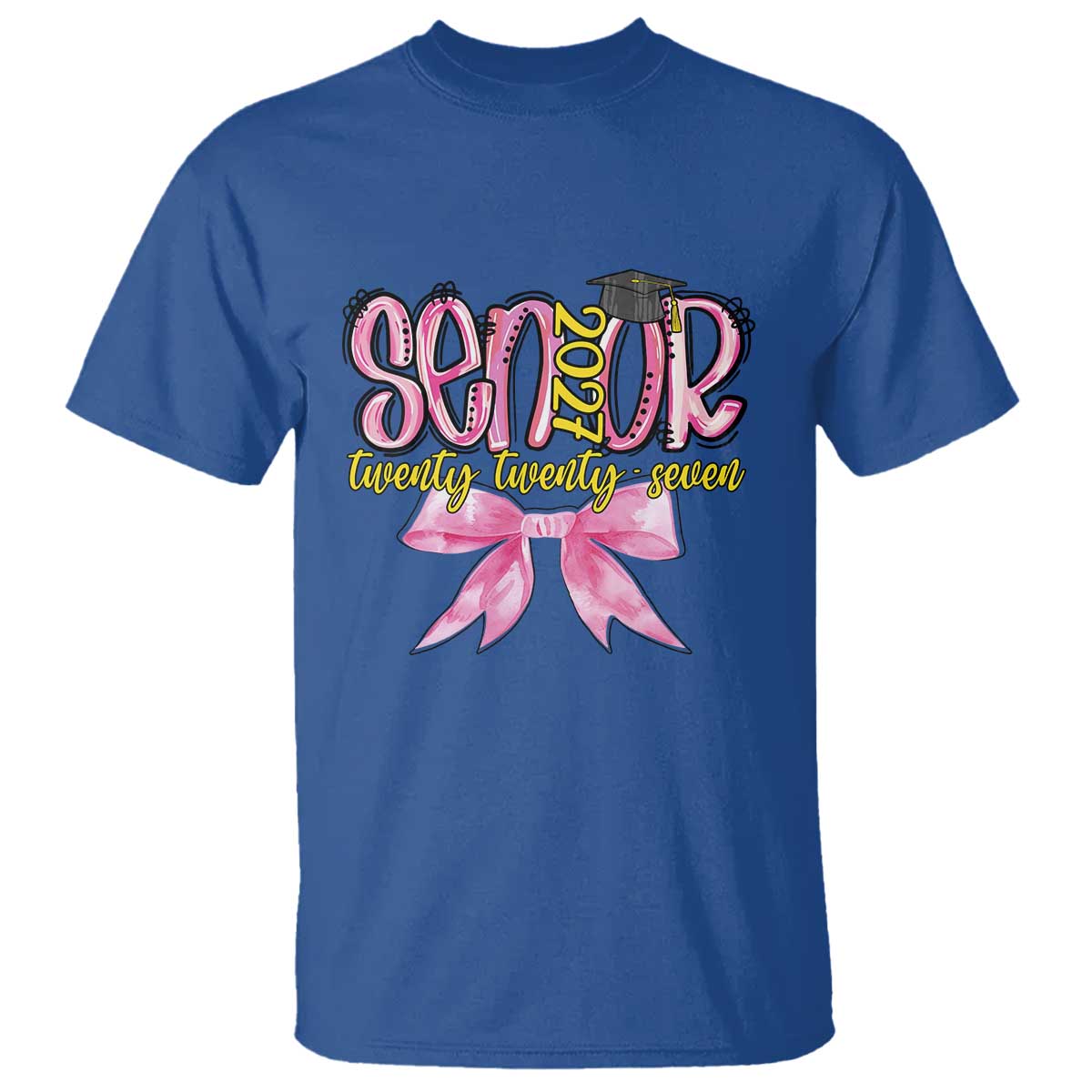 Funny Senior EST 2027 Graduation T Shirt Twenty Twenty Seven Pink Bow