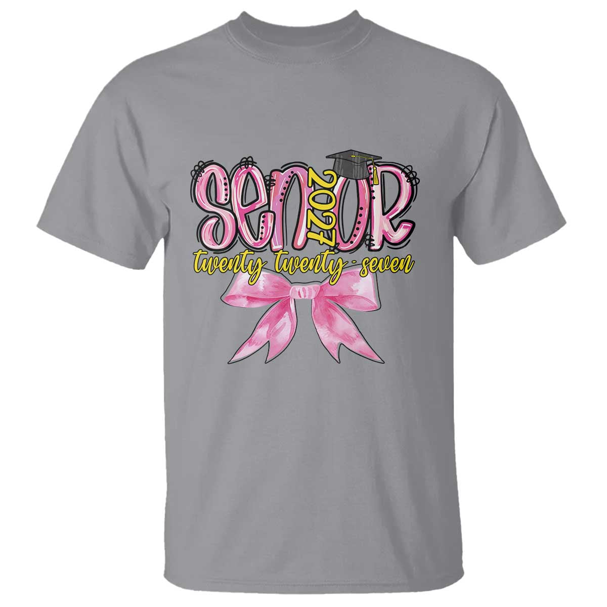 Funny Senior EST 2027 Graduation T Shirt Twenty Twenty Seven Pink Bow