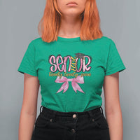Funny Senior EST 2027 Graduation T Shirt For Women Twenty Twenty Seven Pink Bow