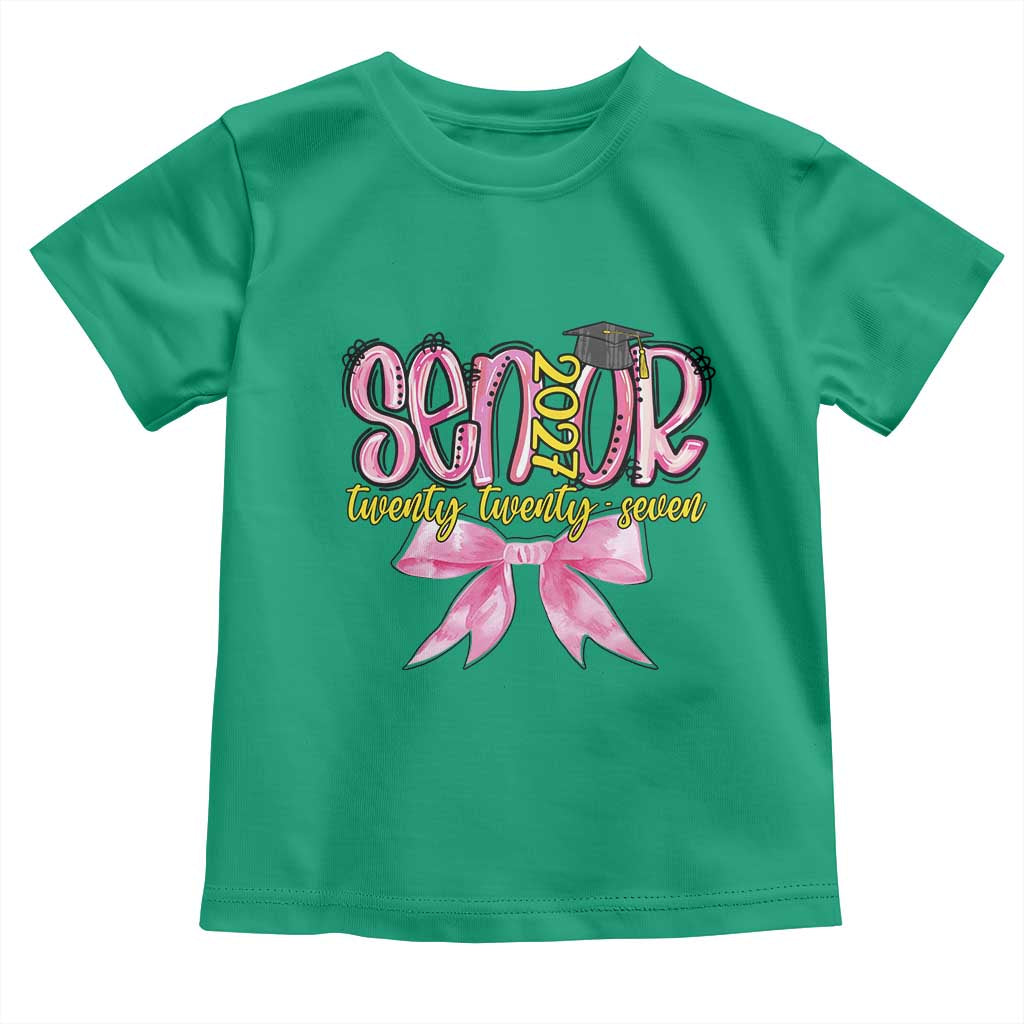 Funny Senior EST 2027 Graduation Toddler T Shirt Twenty Twenty Seven Pink Bow