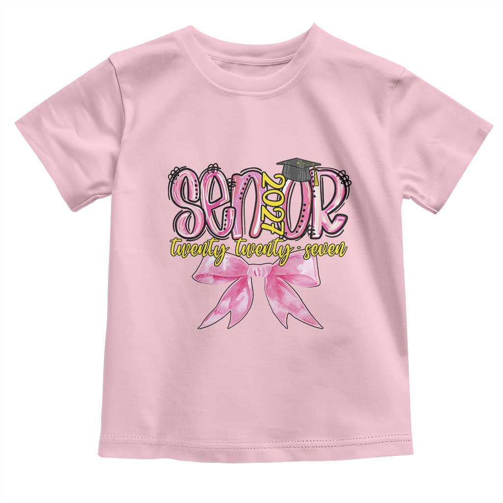 Funny Senior EST 2027 Graduation Toddler T Shirt Twenty Twenty Seven Pink Bow