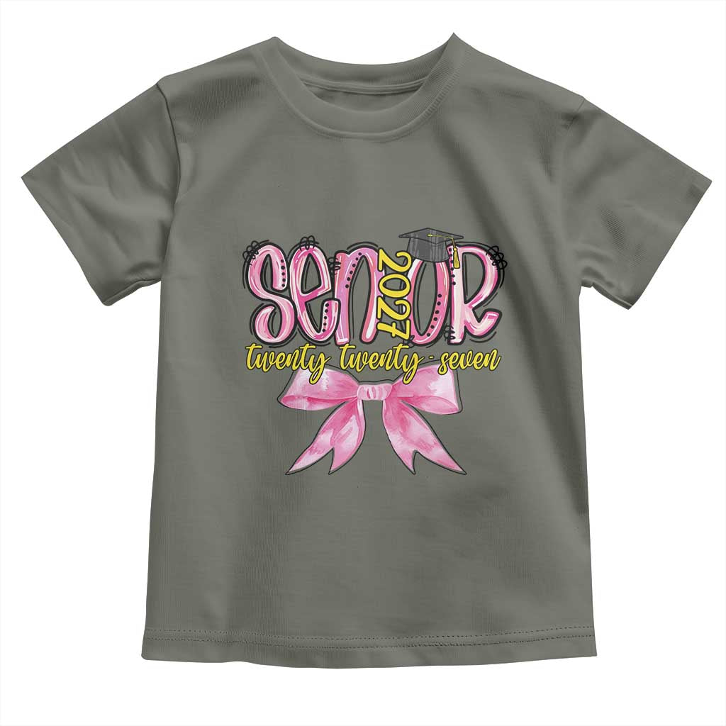 Funny Senior EST 2027 Graduation Toddler T Shirt Twenty Twenty Seven Pink Bow