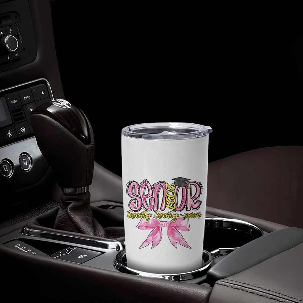 Funny Senior EST 2027 Graduation Tumbler Cup Twenty Twenty Seven Pink Bow