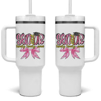 Funny Senior EST 2027 Graduation Tumbler With Handle Twenty Twenty Seven Pink Bow