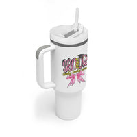 Funny Senior EST 2027 Graduation Tumbler With Handle Twenty Twenty Seven Pink Bow