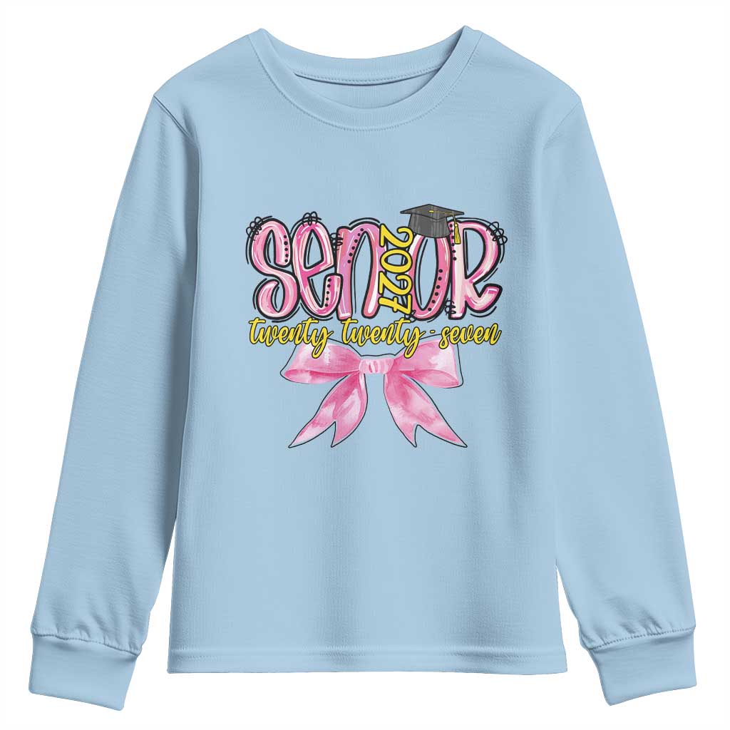 Funny Senior EST 2027 Graduation Youth Sweatshirt Twenty Twenty Seven Pink Bow
