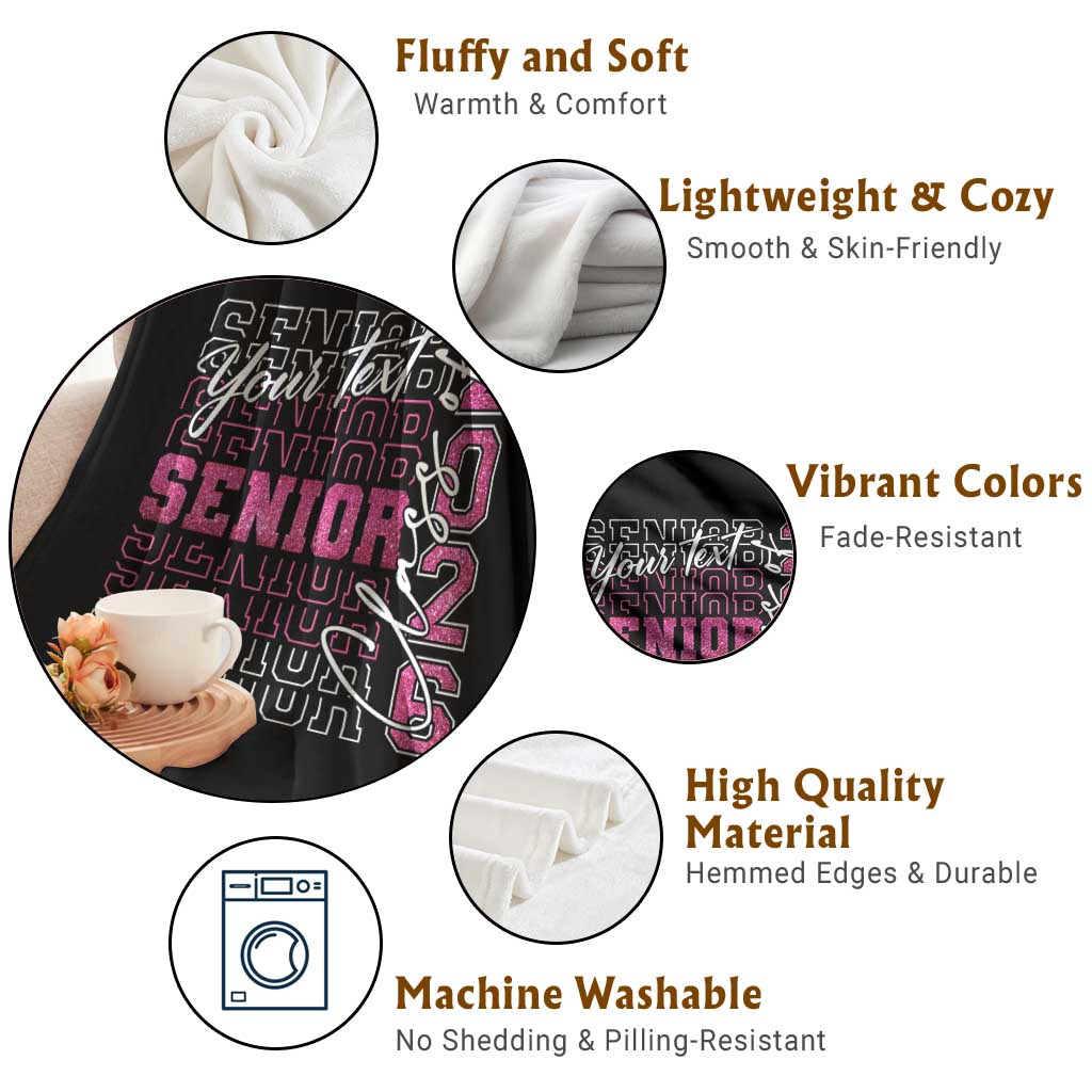 Personalized Senior 2026 Throw Blanket Custom Text Class Of 2026 Graduation Glitter Print - Wonder Print Shop