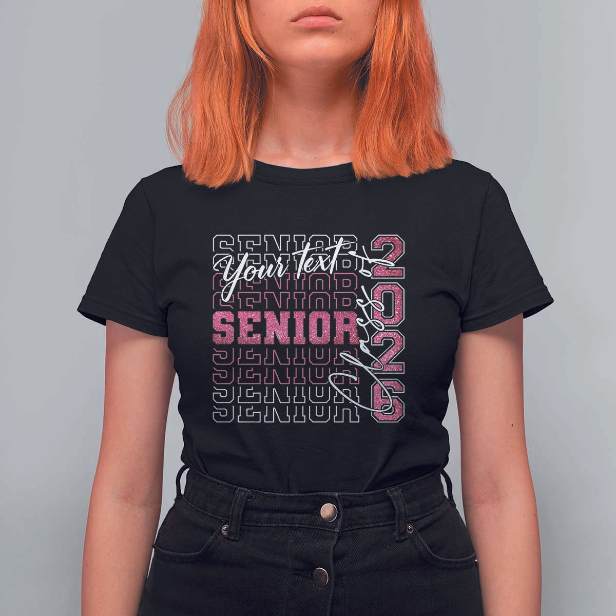 Personalized Senior 2026 T Shirt For Women Custom Text Class Of 2026 Graduation Glitter Print - Wonder Print Shop