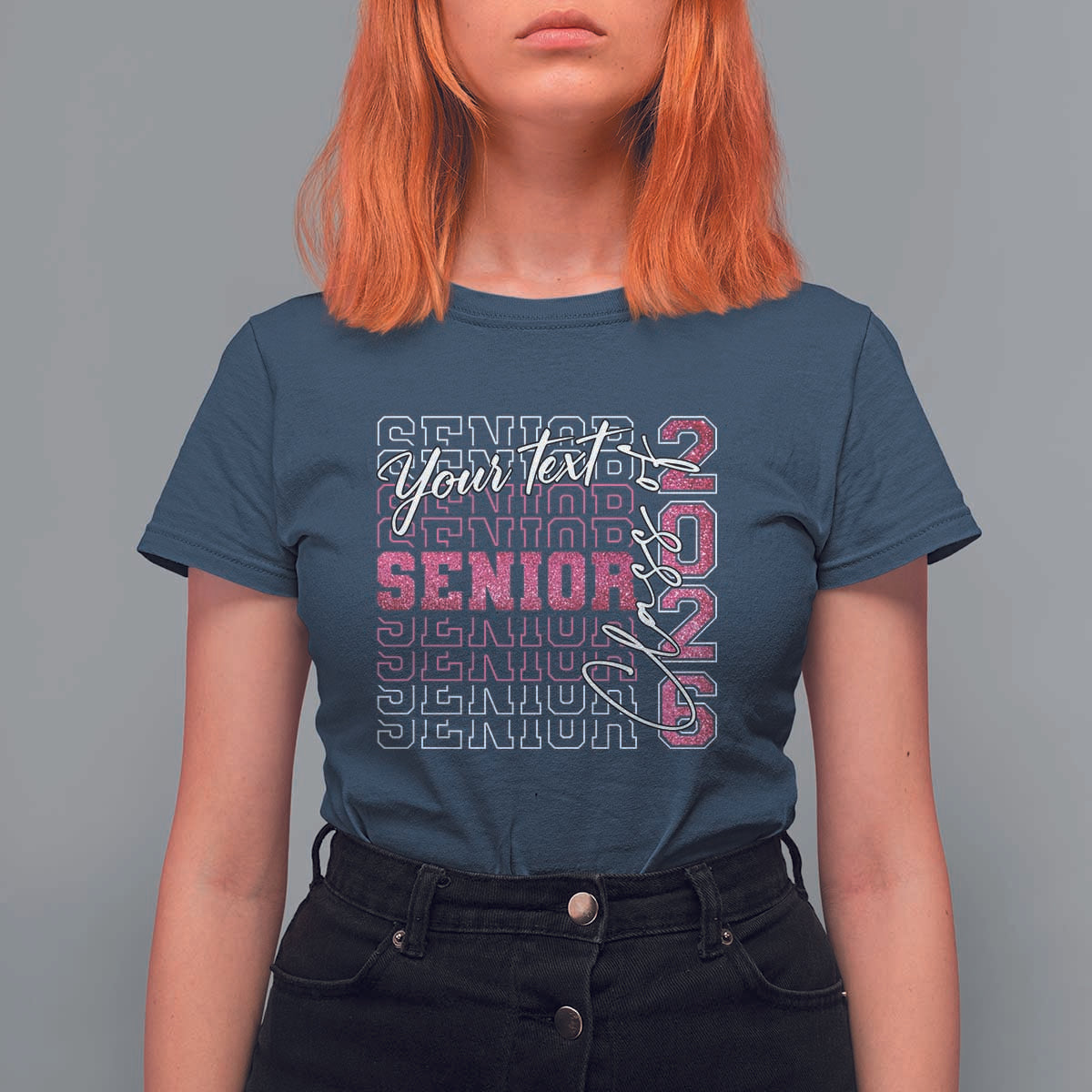 Personalized Senior 2026 T Shirt For Women Custom Text Class Of 2026 Graduation Glitter Print - Wonder Print Shop