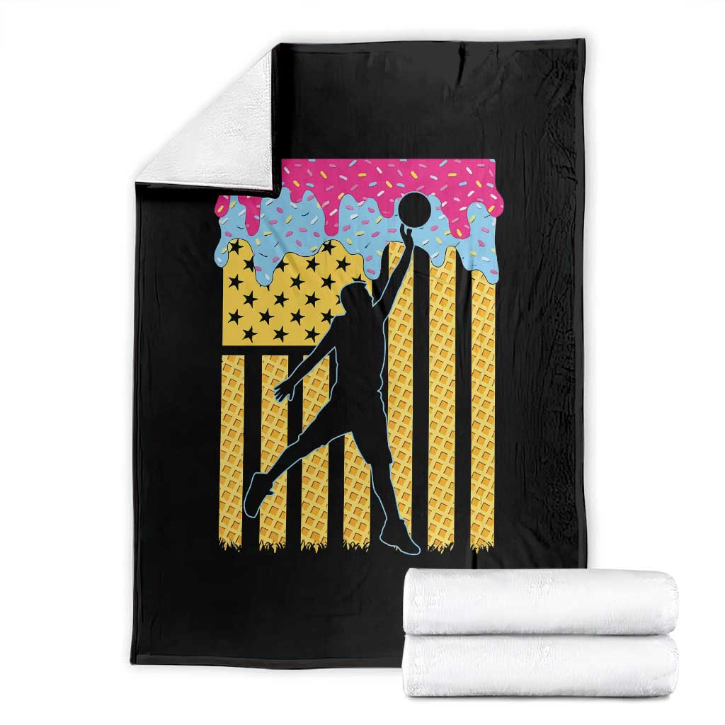 Basketball Ice Cream Drip American Flag Youth Players Throw Blanket