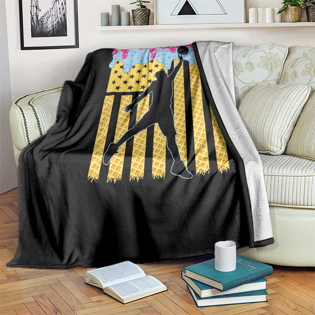 Basketball Ice Cream Drip American Flag Youth Players Throw Blanket