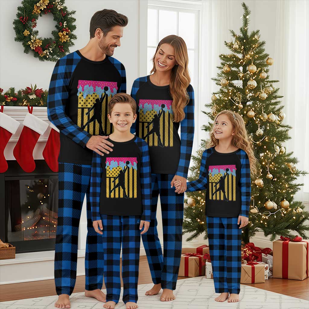 Basketball Ice Cream Drip American Flag Youth Players Plaid Pajama Set