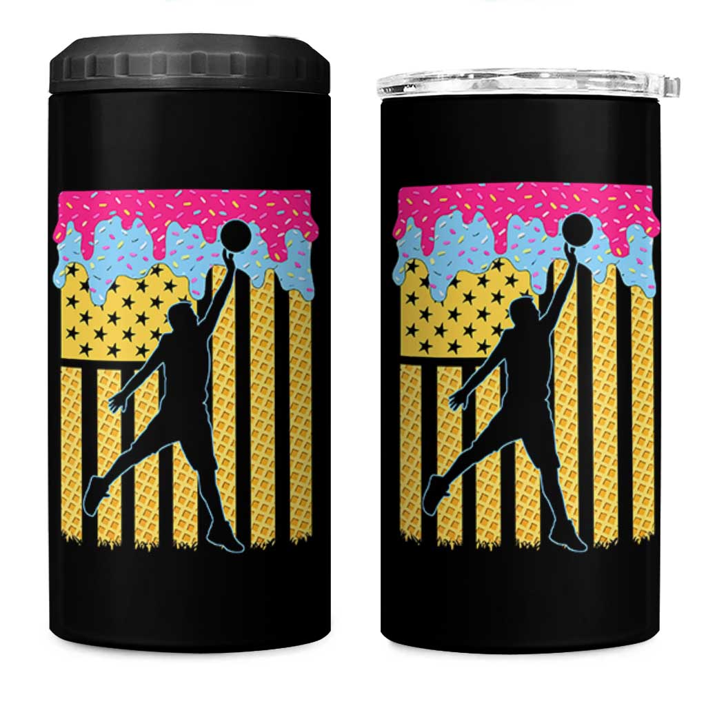 Basketball Ice Cream Drip American Flag Youth Players 4 in 1 Can Cooler Tumbler