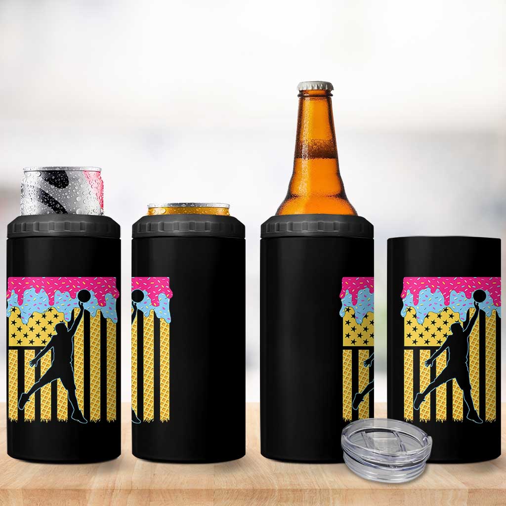 Basketball Ice Cream Drip American Flag Youth Players 4 in 1 Can Cooler Tumbler