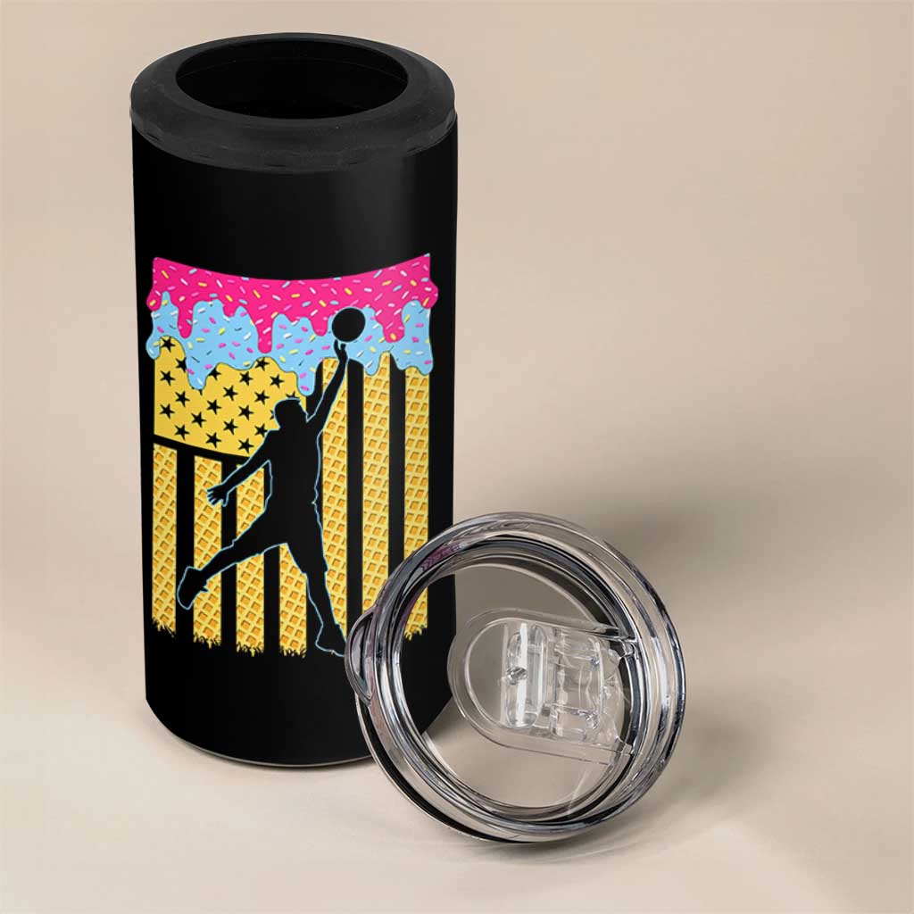 Basketball Ice Cream Drip American Flag Youth Players 4 in 1 Can Cooler Tumbler