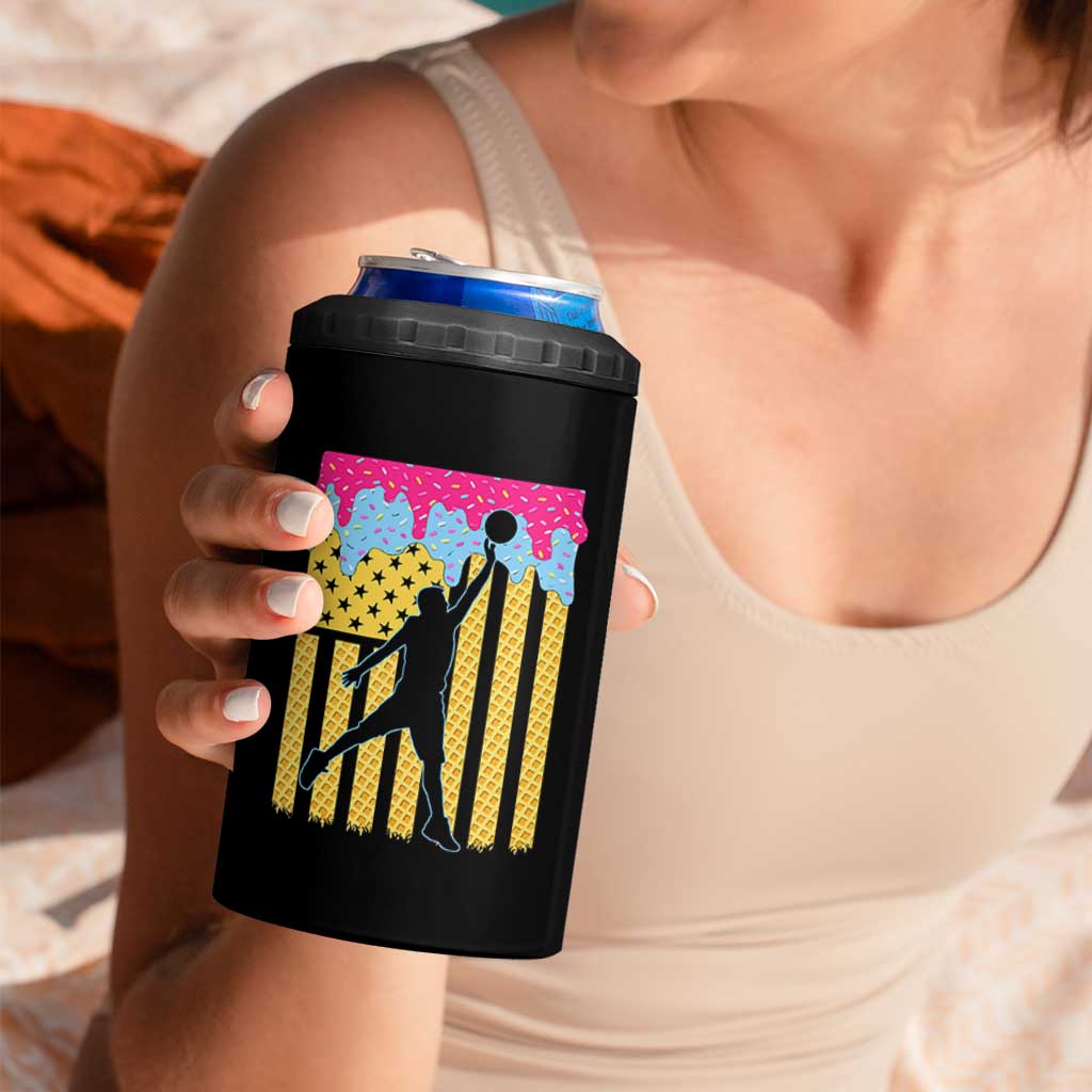 Basketball Ice Cream Drip American Flag Youth Players 4 in 1 Can Cooler Tumbler