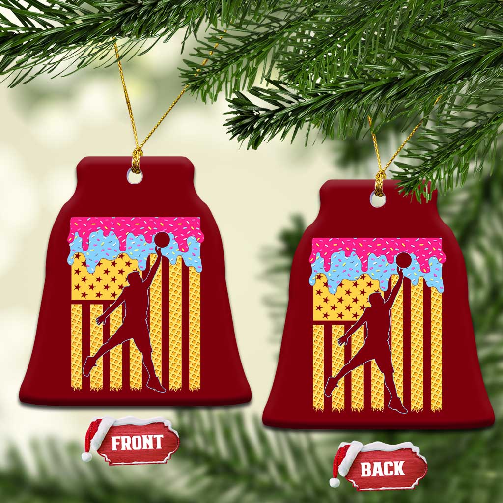 Basketball Ice Cream Drip American Flag Youth Players Ceramic Ornament