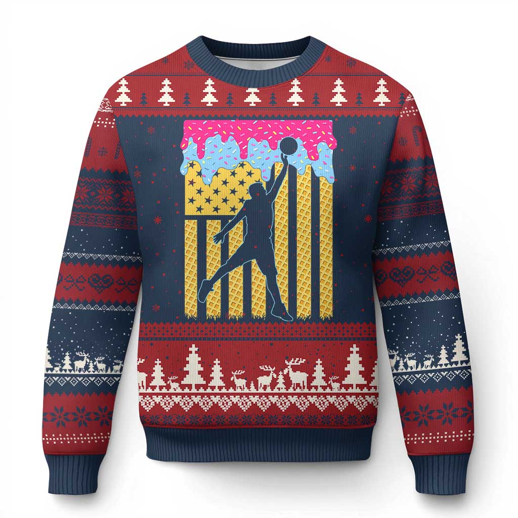 Basketball Ice Cream Drip American Flag Youth Players Ugly Christmas Sweater