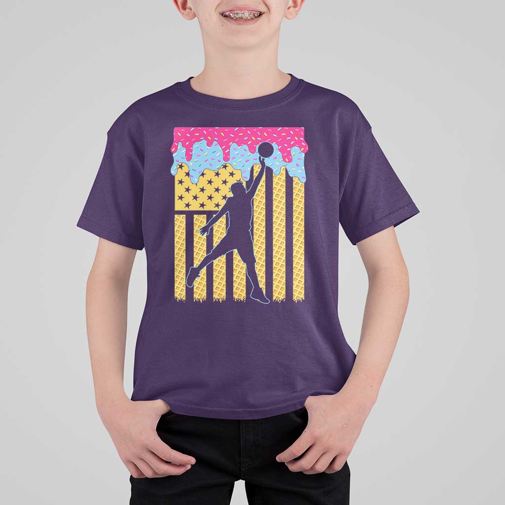 Basketball Ice Cream Drip American Flag Youth Players T Shirt For Kid