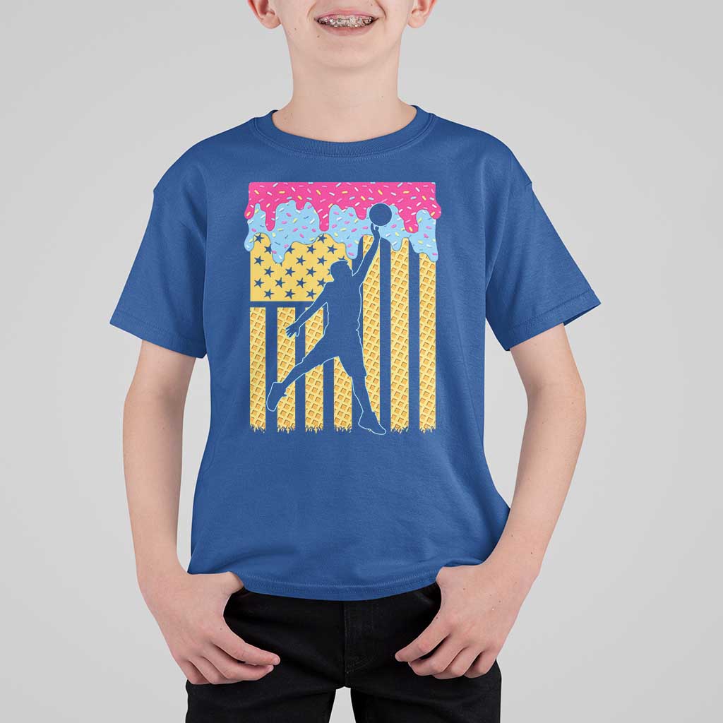 Basketball Ice Cream Drip American Flag Youth Players T Shirt For Kid
