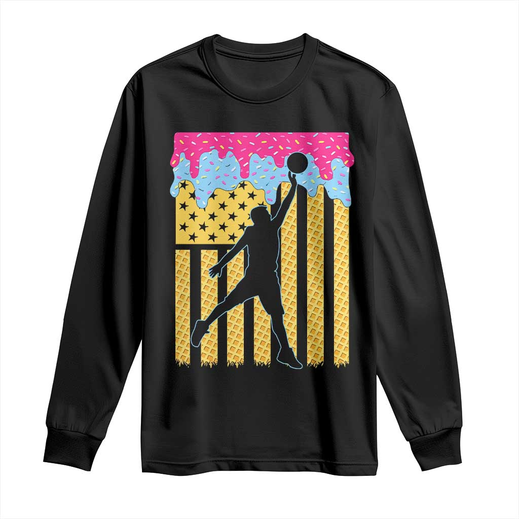 Basketball Ice Cream Drip American Flag Youth Players Long Sleeve Shirt