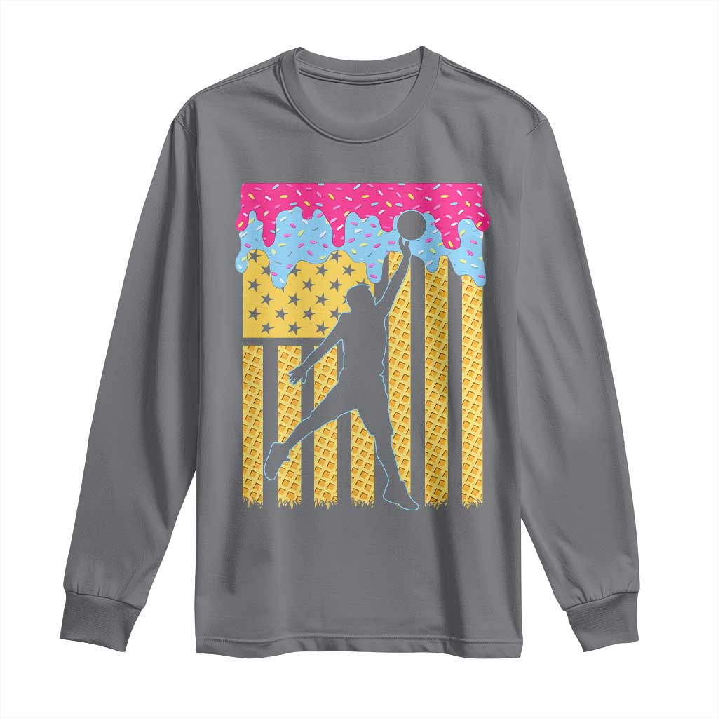 Basketball Ice Cream Drip American Flag Youth Players Long Sleeve Shirt