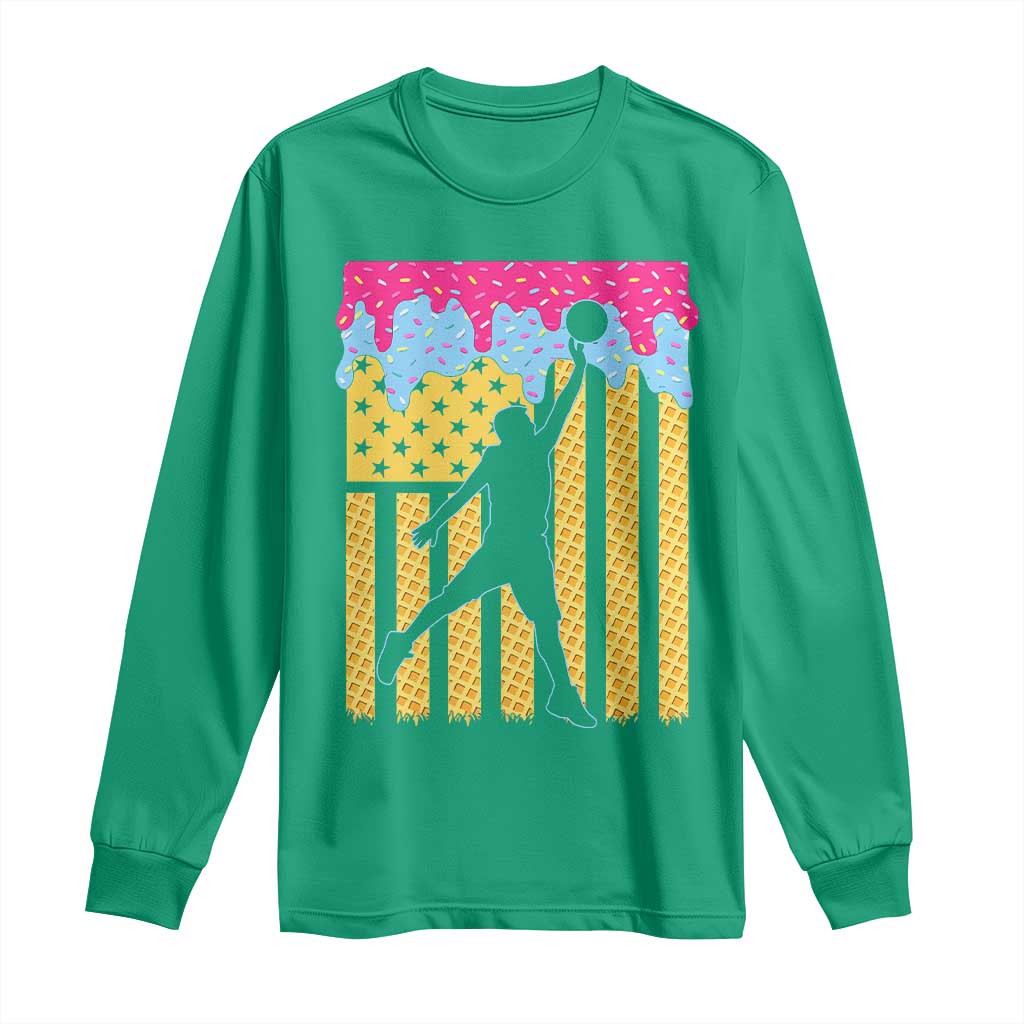 Basketball Ice Cream Drip American Flag Youth Players Long Sleeve Shirt