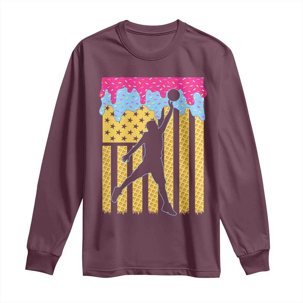 Basketball Ice Cream Drip American Flag Youth Players Long Sleeve Shirt