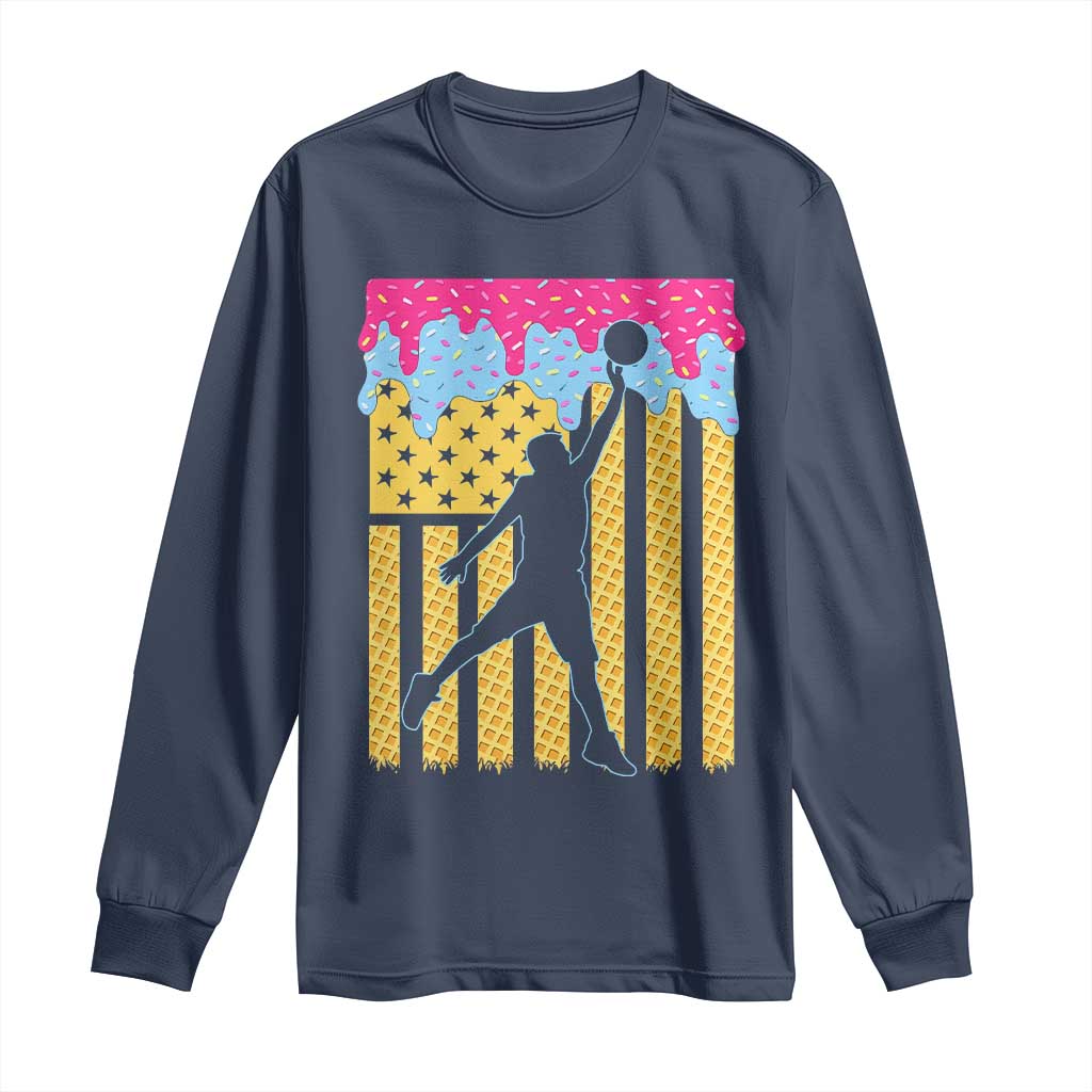 Basketball Ice Cream Drip American Flag Youth Players Long Sleeve Shirt
