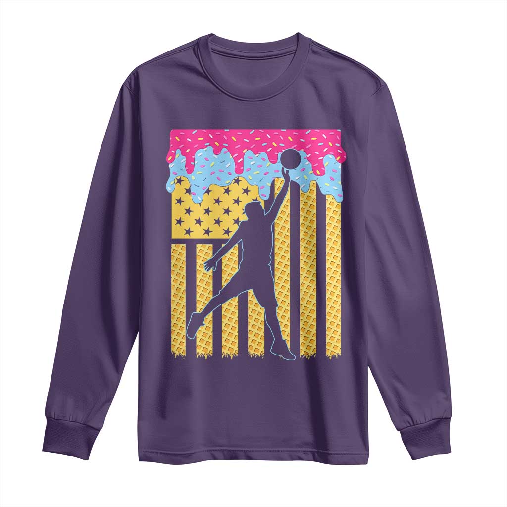 Basketball Ice Cream Drip American Flag Youth Players Long Sleeve Shirt