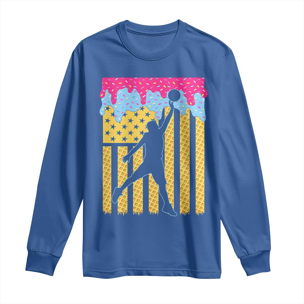 Basketball Ice Cream Drip American Flag Youth Players Long Sleeve Shirt