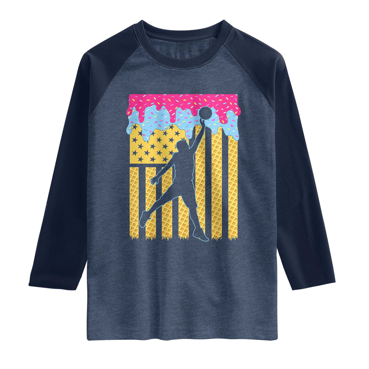 Basketball Ice Cream Drip American Flag Youth Players Raglan Shirt