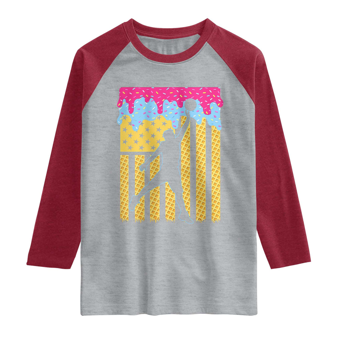 Basketball Ice Cream Drip American Flag Youth Players Raglan Shirt