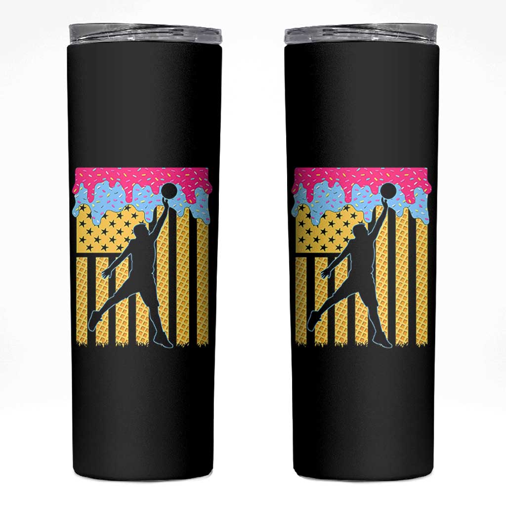 Basketball Ice Cream Drip American Flag Youth Players Skinny Tumbler