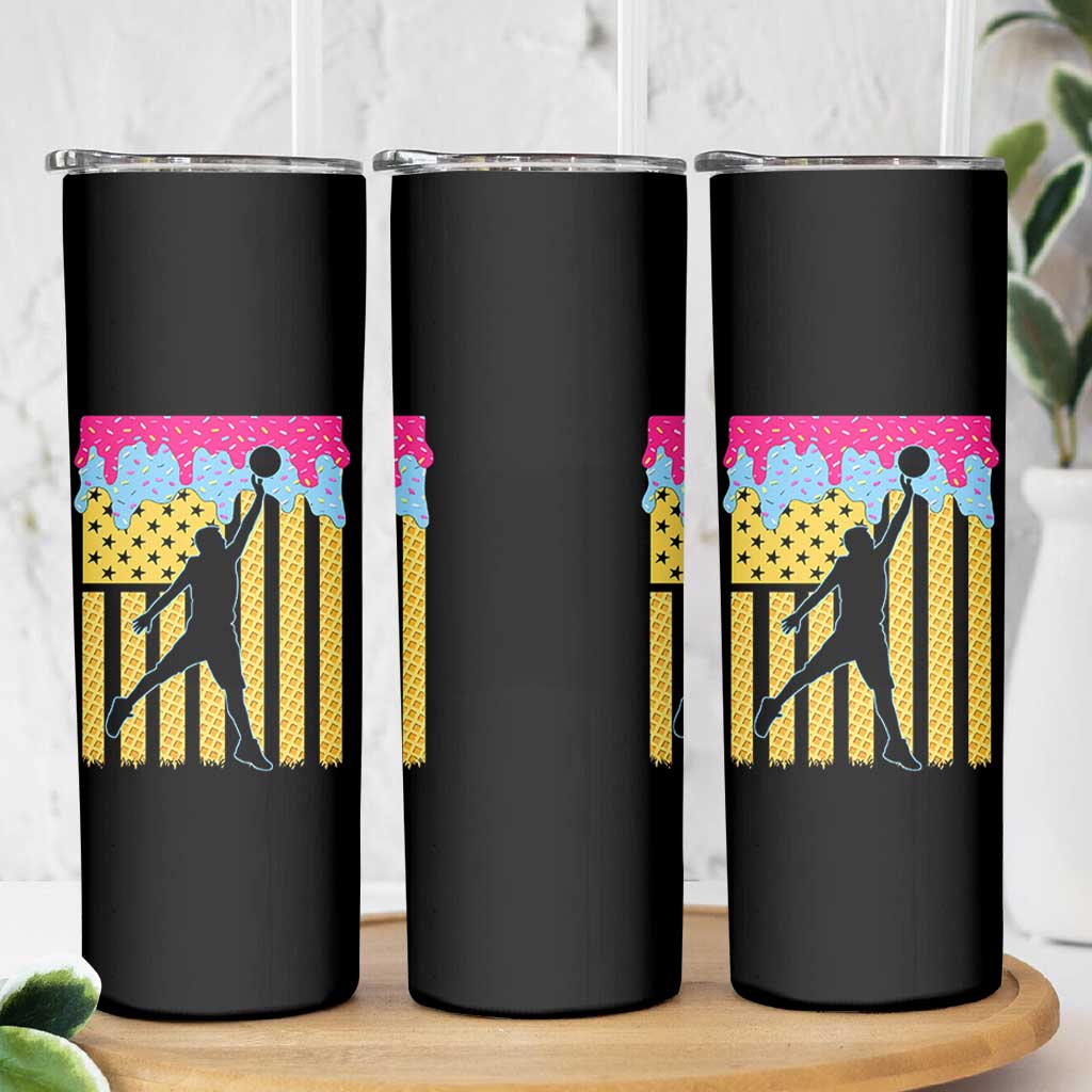 Basketball Ice Cream Drip American Flag Youth Players Skinny Tumbler
