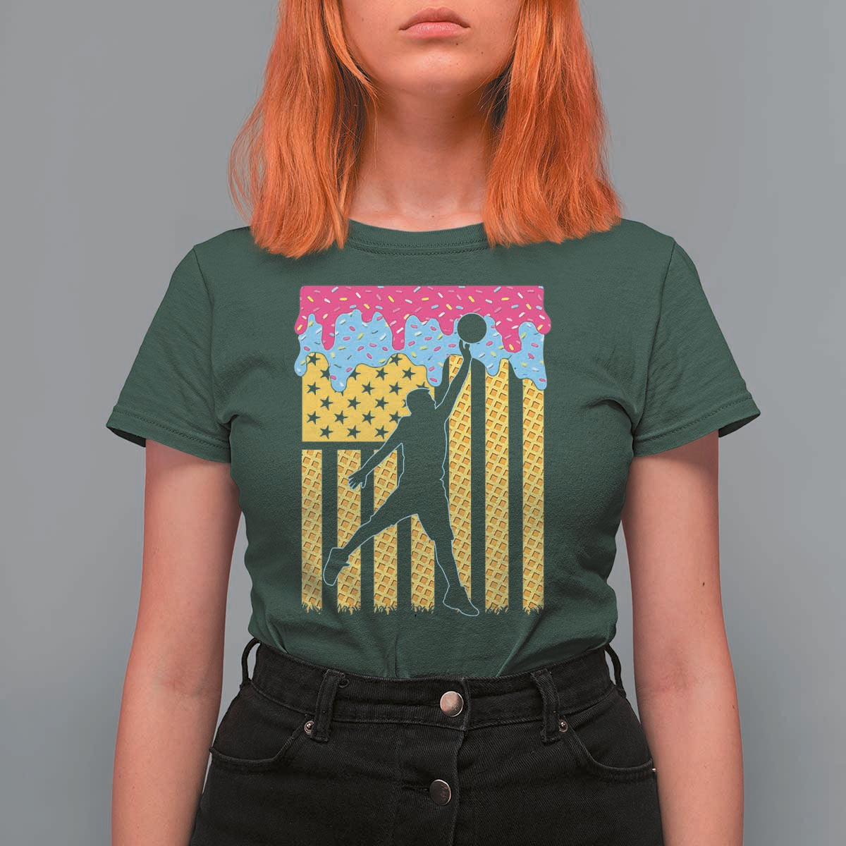 Basketball Ice Cream Drip American Flag Youth Players T Shirt For Women