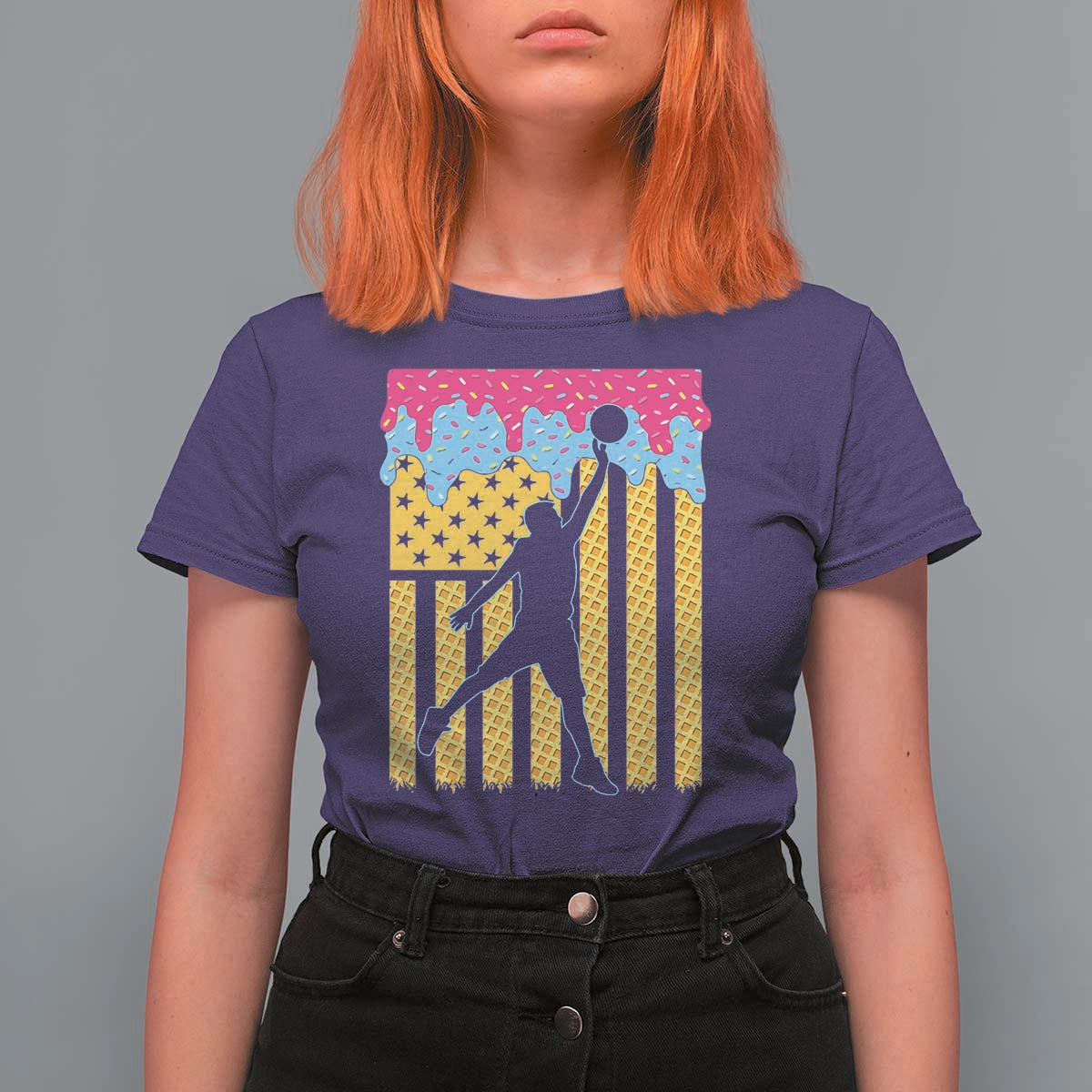 Basketball Ice Cream Drip American Flag Youth Players T Shirt For Women