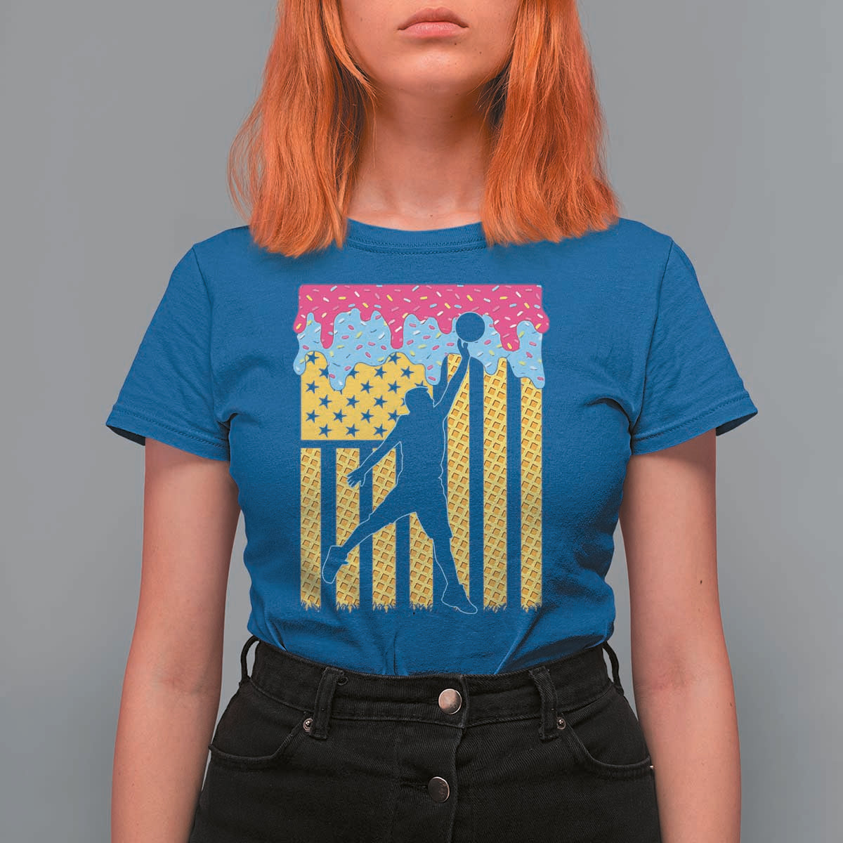 Basketball Ice Cream Drip American Flag Youth Players T Shirt For Women